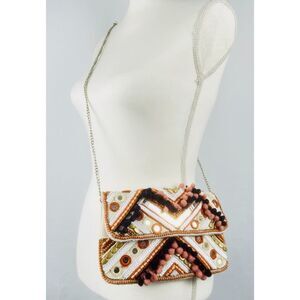 Clements Ribeiro Y2K Bohemian Festival Beaded Sequin Fabric Crossbody-Handbag